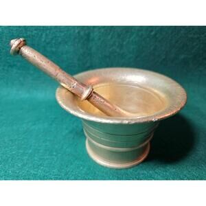 Antique 18th C Brass Mortar and Pestle: Apothecary Herbal Medicine Decor